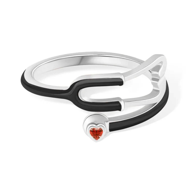 Stethoscope Ring with Heart-Shaped Lucky Stone