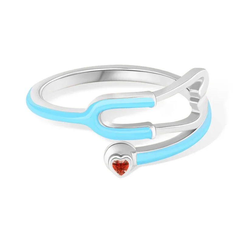 Stethoscope Ring with Heart-Shaped Lucky Stone