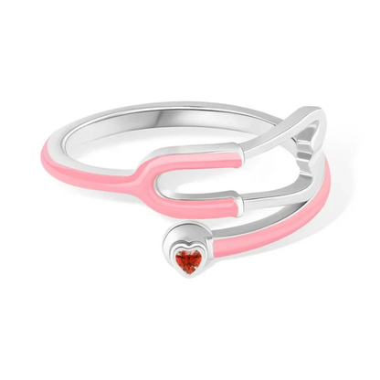 Stethoscope Ring with Heart-Shaped Lucky Stone
