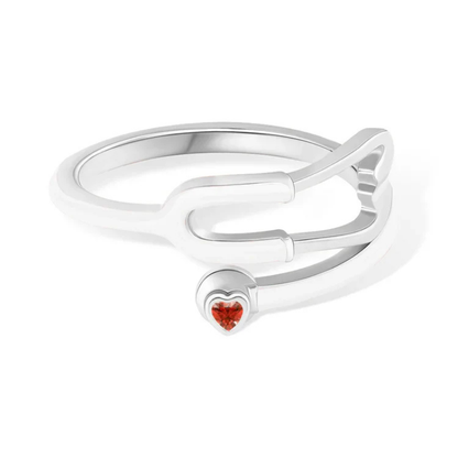 Stethoscope Ring with Heart-Shaped Lucky Stone