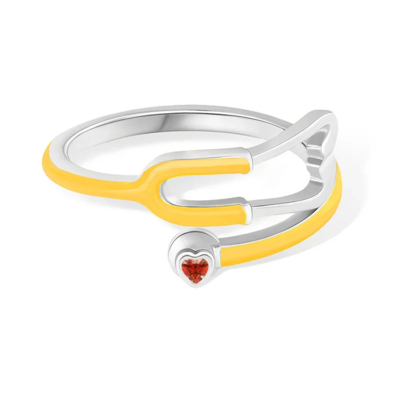 Stethoscope Ring with Heart-Shaped Lucky Stone