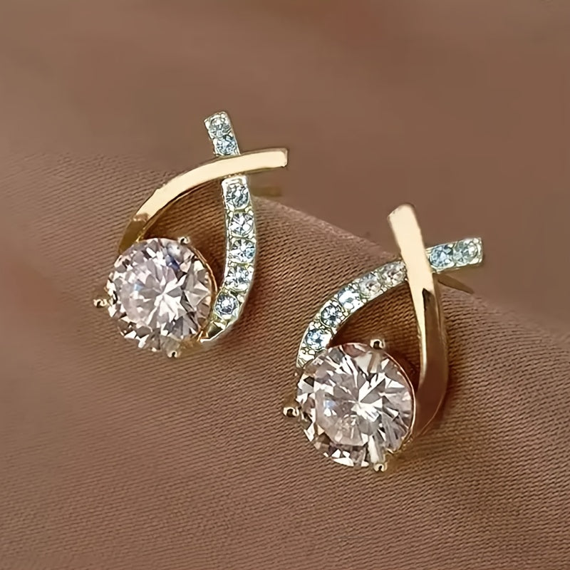 Golden Cross Zirconium Earrings