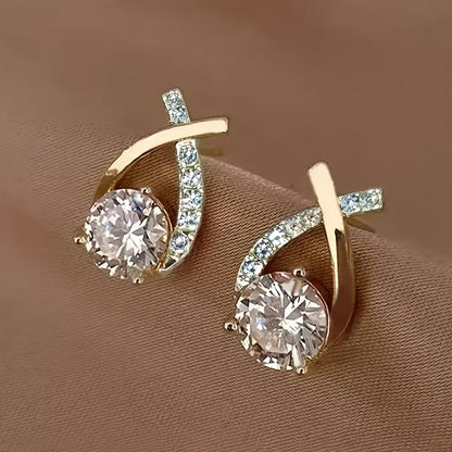 Golden Cross Zirconium Earrings