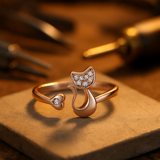 Open Ring with a Lovely Cat – Zirconia