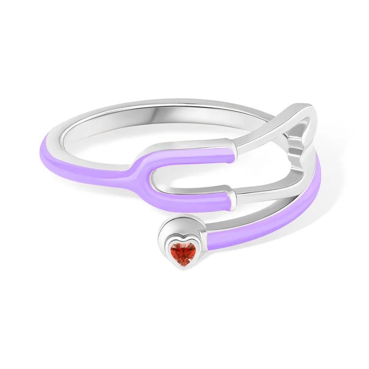 Stethoscope Ring with Lucky Heart Stone
