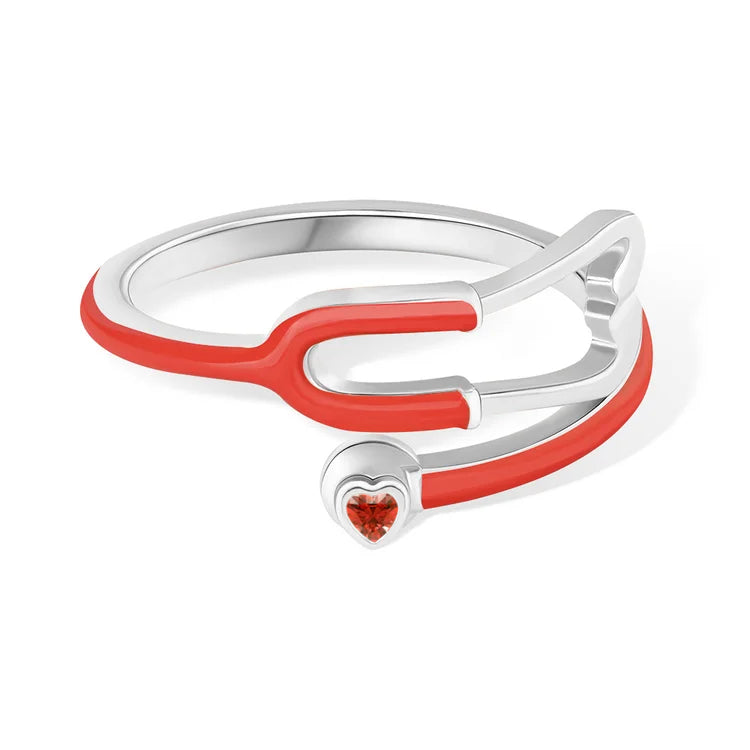 Stethoscope Ring with Lucky Heart Stone