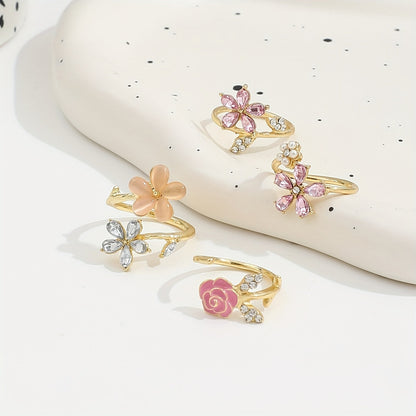 Set of alloy rings with rhinestones and pearls