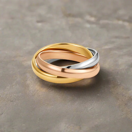 Gold, Silver and Rose Intertwined Trinity Ring
