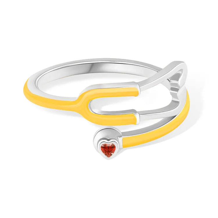 Stethoscope Ring with Lucky Heart Stone