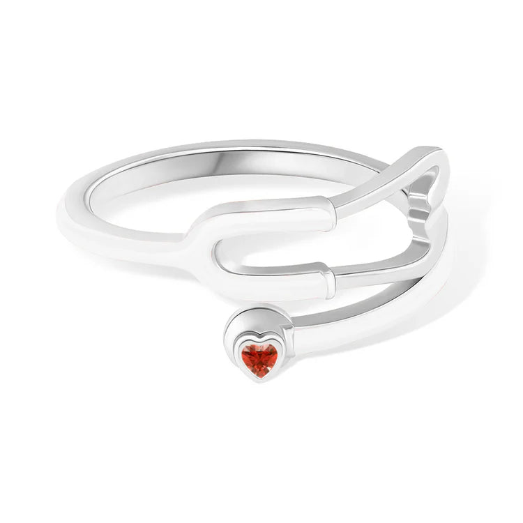 Stethoscope Ring with Lucky Heart Stone