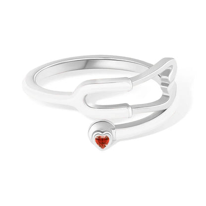 Stethoscope Ring with Lucky Heart Stone