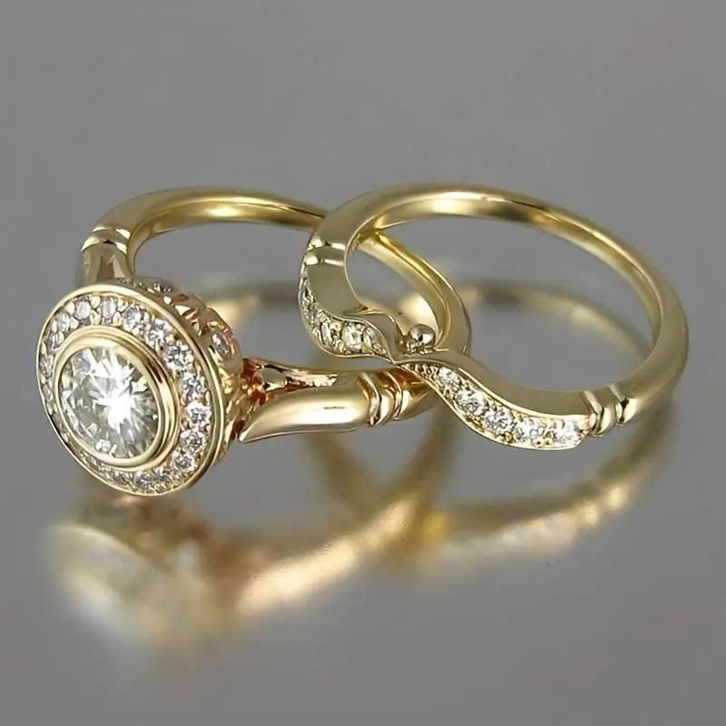 Vintage Gold Ring Set with Zirconia