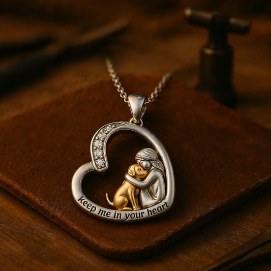Silver Necklace with Heart, Dog and Zirconium Stones